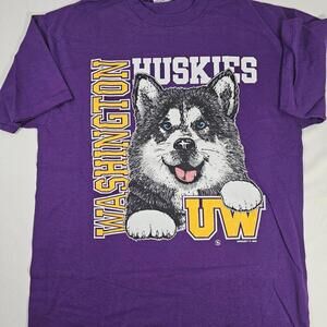 Vintage 90's Washington Huskies College Single Stitch T Shirt L Purple UW Marque